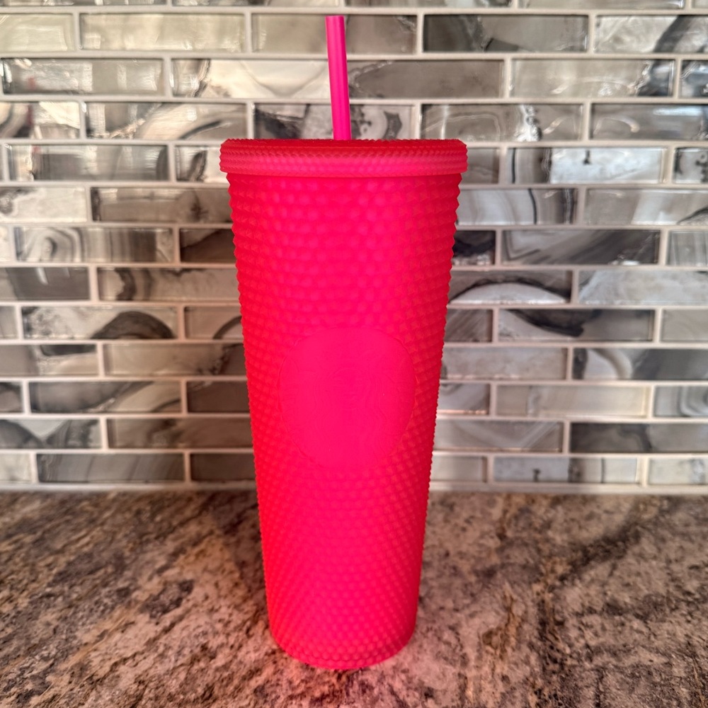 Starbucks Hot Pink Studded Soft Touch Venti Tumbler 24 Oz - gently used!